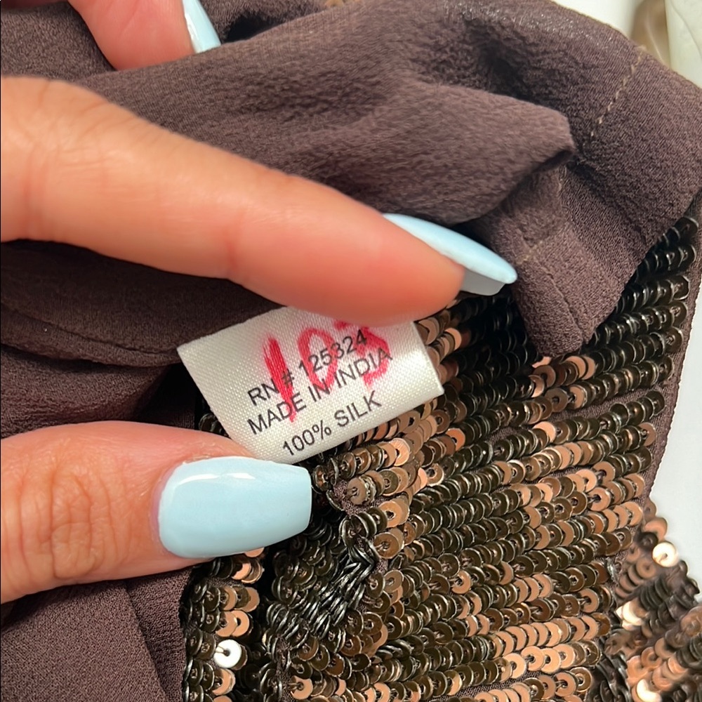 Haute Hippie Brown Sequin Bubble Mini Skirt 100% silk - Picture 4 of 5